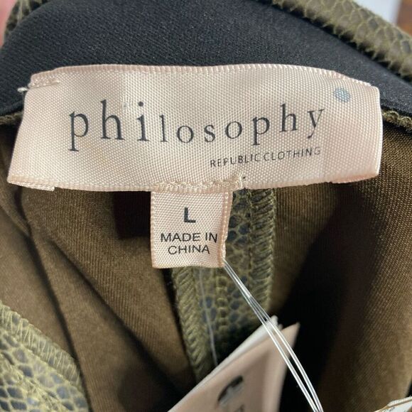 Philosophy L Brown Snakeskin Vegan Leather Stretch Pants Leggings Going Out NWT - Picture 8 of 8